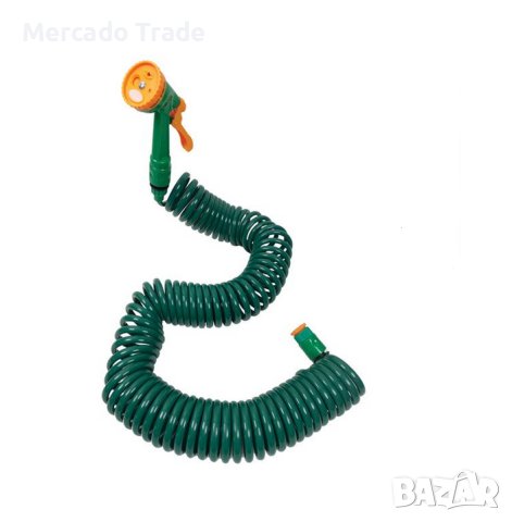 Маркуч Mercado Ttade, За поливане, Спирала, 4 аксесоара, 4 функции, 15м, Зелен