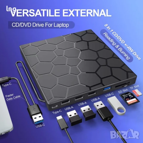 Външно оптично устройство, 7 в 1, USB 3.0, преносимо, снимка 4 - Външни хард дискове - 50973042