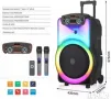 Преносима  караоке тонколона 15 инча с два микрофона и дистанционно, bluetooth, Светеща, снимка 5