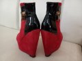 Високи боти на платформа. Размер: 37. Винен набук и черен лак. Жълти декоративни ципове. , снимка 5