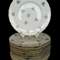 Антикварни френски чинии с букет Мейсен и златен кант Франция, снимка 1 - Чинии - 42839477