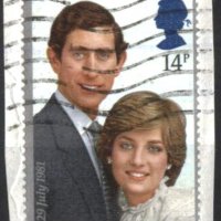 Клеймована марка върху хартия Сватбата на Принц Чарлз и Даяна 1981 от Великобритания , снимка 1 - Филателия - 38030259