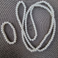 Комплект дълъг перлен гердан и перлена гривна, снимка 1 - Бижутерийни комплекти - 39235944