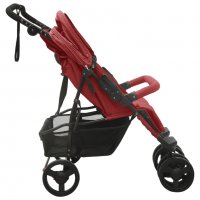 Количка за близнаци, червена, стомана, снимка 4 - Детски колички - 38087944