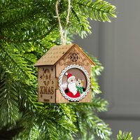 3198 Малка дървена светеща къщичка за окачване Дядо Коледа с Мечо, снимка 5 - Декорация за дома - 38412439