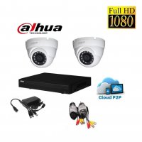 Full HD комплект DAHUA - DVR DAHUA + 2 куполни камери DAHUA 1080р + кабели + захранване, снимка 1 - Комплекти за видеонаблюдение - 34473266