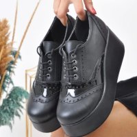 Обувки на платформа - черна кожа - 450-L, снимка 1 - Дамски ежедневни обувки - 42859494