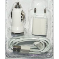 Комплект за iPhone кабел за 3G/3S/4/4S и зарядни за 12 и 220 V, снимка 2 - Аксесоари за Apple - 39795646