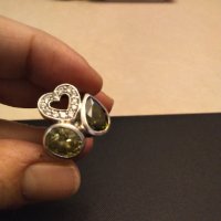  Масивен сребърен пръстен със зелен цитрин емералд  и бял циркон, снимка 1 - Пръстени - 30108611