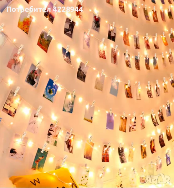 Коледен LED светещ гирлянд за сватба 2 м с 20 прозрачни щипки, топла светлина, снимка 1