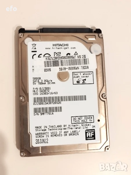500GB Hitachi HDD за лаптоп – SATA 3.0Gb/s , снимка 1