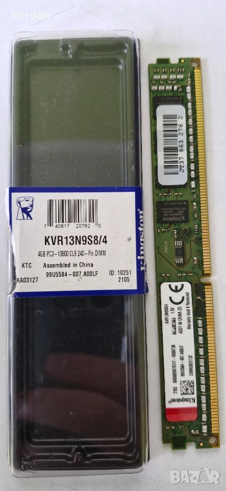 RAM-памет KINGSTON KVR13N9S8/4 DIMM DDR3 4GB DDR3-1333 PC3-10600U Single Rank, снимка 1