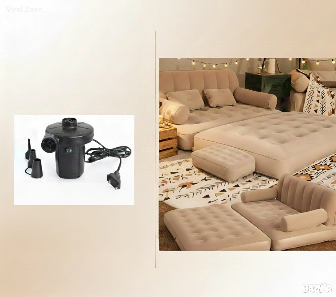 Двоен надуваем матрак с разтегателен диван за спане, снимка 1