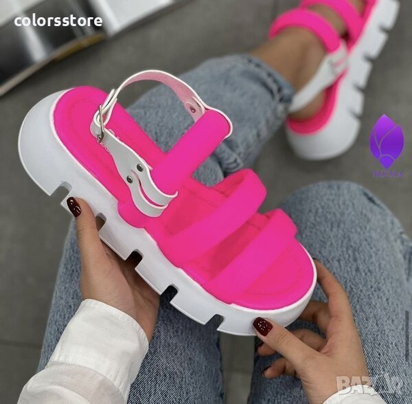 Равни сандали - циклама с бяло ходило - NS77, снимка 1