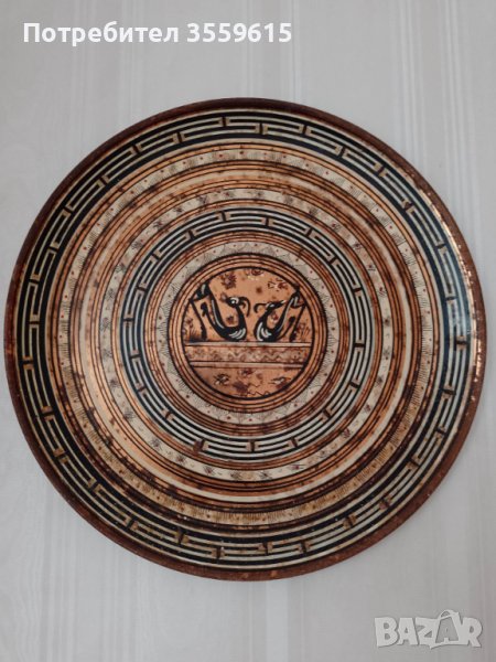 гръцка метална чиния 32 см за окачване на стена, от остров Родос, снимка 1