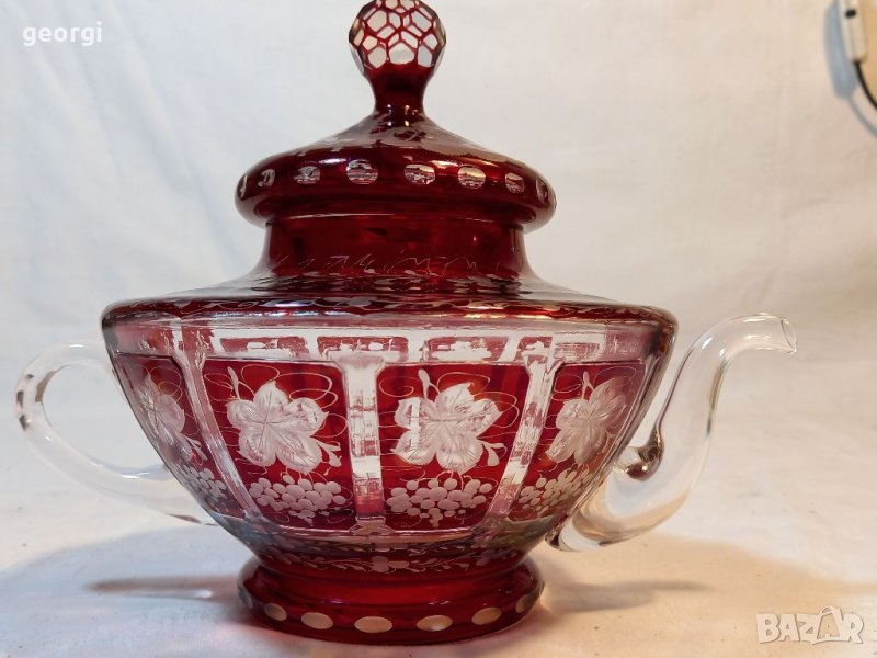 Кристален чайник рубинен кристал  Bohemia , снимка 1