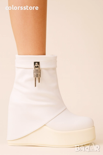 Боти на платформа - бяла кожа - DHG55 , снимка 1