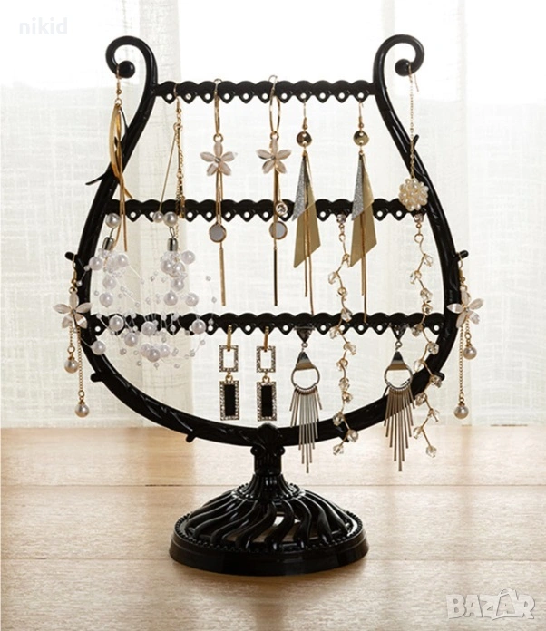 Интересен органайзер стойка поставка за обеци бижута пластмасов роял, снимка 1