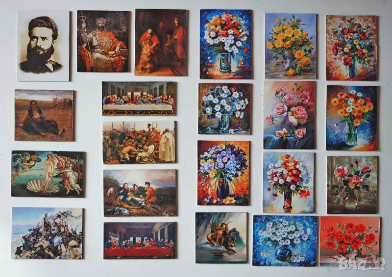 Картини - стари майстори и цветя, 12см / 17см, снимка 1