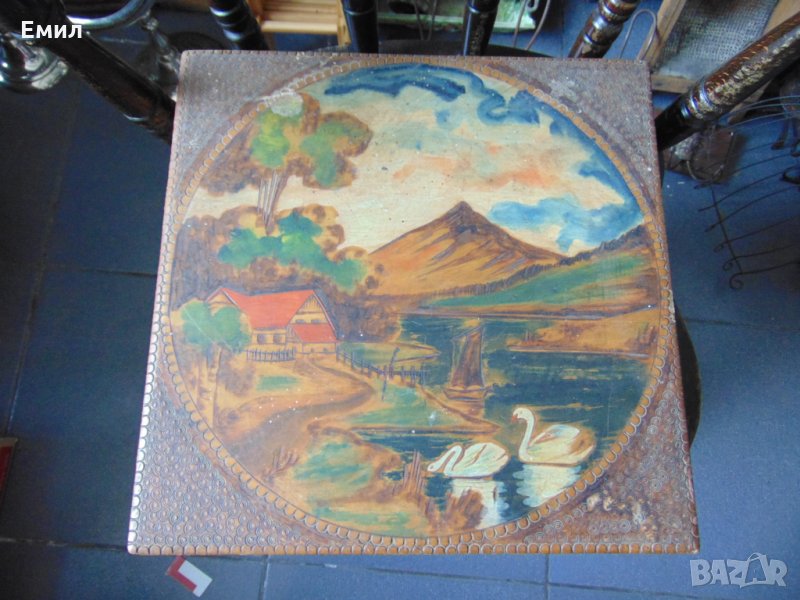 Голяма ръчно рисувана пирографирана кутия, снимка 1