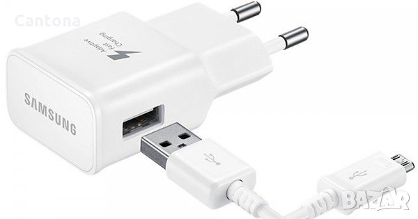 Мрежово зарядно SAMSUNG MICRO USB (EP-TA20EWE+ECB-DU4AWE) 2A , Бял, снимка 1