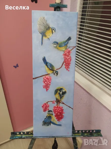 Рисувана картина, синигери, маслени бои, снимка 1