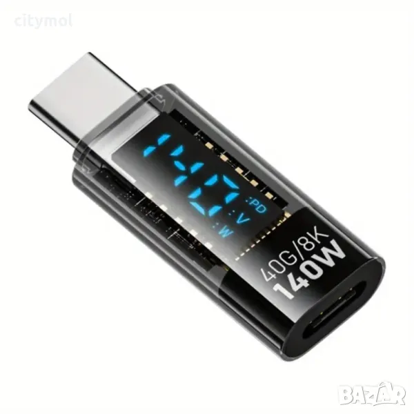 USB C към USB C адаптер с LED дисплей, 8К, 40 Gbps 140 W, Power Meter, USB4 Thunderbolt, снимка 1
