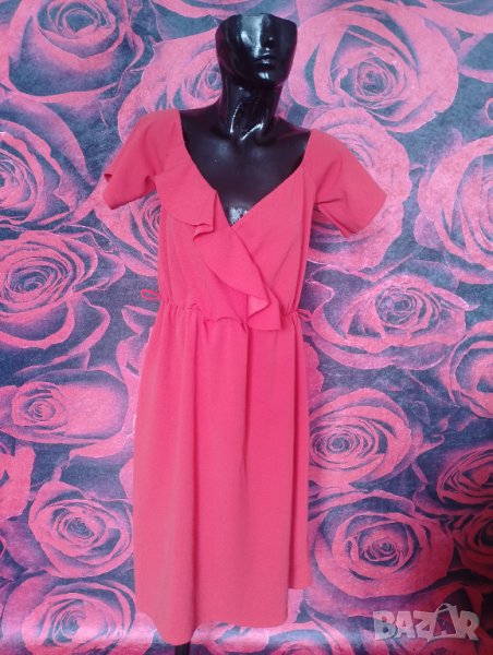 Прасковено оранжева елегантна рокля под коляното ХЛ, снимка 1