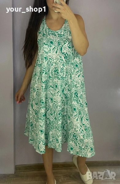 дамска рокля 7/8 дължина зелено бяло , снимка 1