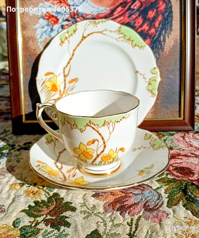 Троен сет за чай, английски костен порцелан , снимка 1