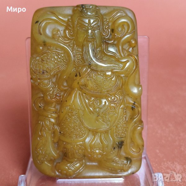 АЗИАТСКИ ВОИН ЕСТЕСТВЕН НЕФРИТ ТАЛИСМАН АМУЛЕТ , снимка 1