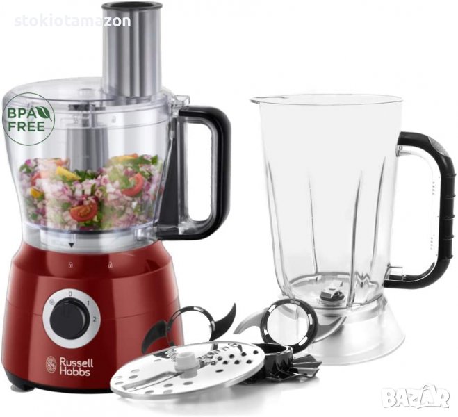 Кухненски робот Russell Hobbs Desire 24730-56, 600W, 2.5 л, 2 скорости, Червен/Черен, снимка 1