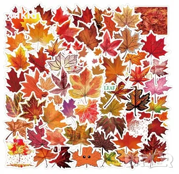 50 бр еленни листа листо есенно самозалепващи лепенки стикери за украса декор картонена торта др, снимка 1