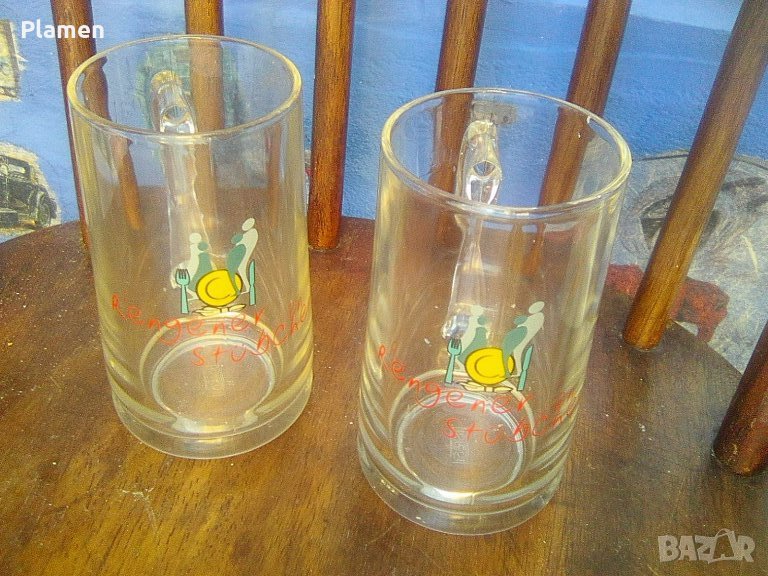 Две немски стъклени халби за бира по 350 милилитра, снимка 1