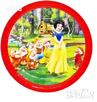 Снежанка и Седемте Джуджета 8 бр големи парти чинии чинийки рожден ден, снимка 1