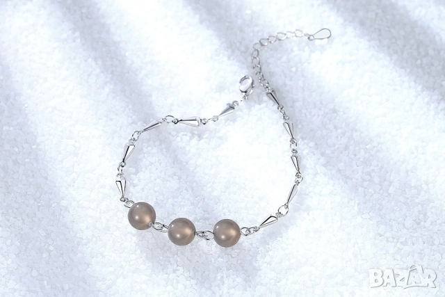Елегантна Гривна с Перли в Сив Нюанс и Сребърно Покритие, Посребрена S925!, снимка 3 - Гривни - 52042480
