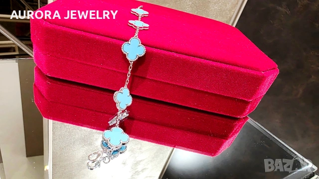 Van Cleef & Arpels VCA 5 Motifs Silver Turquoise Vintage Alhambra Дамска Гривна, снимка 4 - Гривни - 54062648