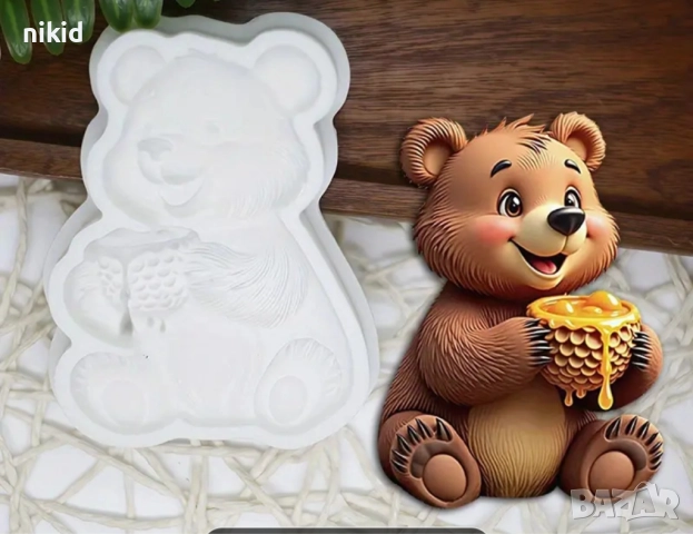 Мече с каца мед силиконов молд форма фондан шоколад декор гипс, снимка 2 - Форми - 51927603