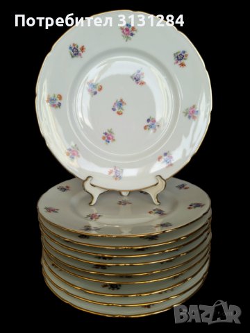 Антикварни френски чинии с букет Мейсен и златен кант Франция, снимка 1 - Чинии - 42839477