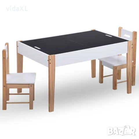 vidaXL Детска маса със столчета за рисуване, 3 части, черно и бяло, снимка 2 - Мебели за детската стая - 56146535