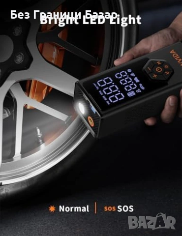 Нов Безжичен компресор за гуми 7800mAh 150 PSI авто помпа 12V за кола колело, снимка 4 - Друга електроника - 54101532