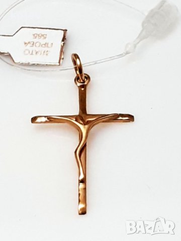 златен кръст с разпятие, стилизиран 0.98 грама, снимка 1 - Колиета, медальони, синджири - 26467618