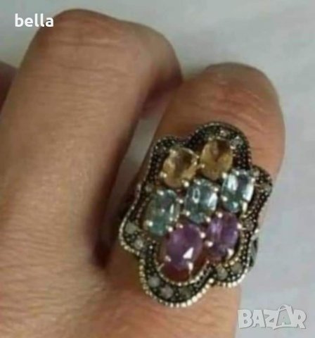 Уникална изработка на златен пръстен със сребро и инкрустирани малки диаманти, снимка 3 - Пръстени - 40531045