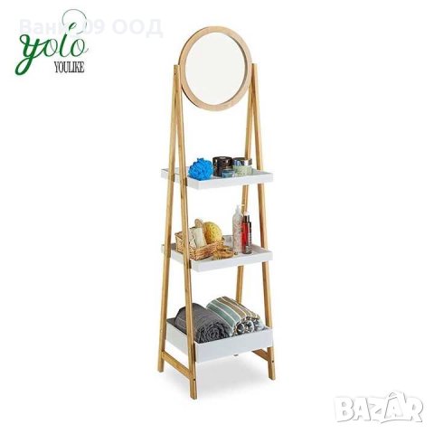 160см Висока бамбукова етажерка за баня с огледало, снимка 5 - Етажерки - 37840230