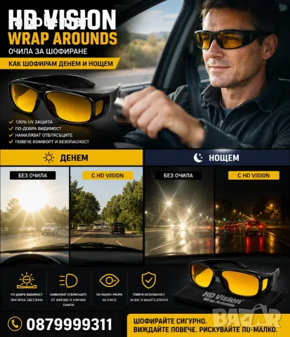 Комплект от 2 броя очила за дневно и нощно шофиране HD Vision WrapArou, снимка 2 - Слънчеви и диоптрични очила - 32547112