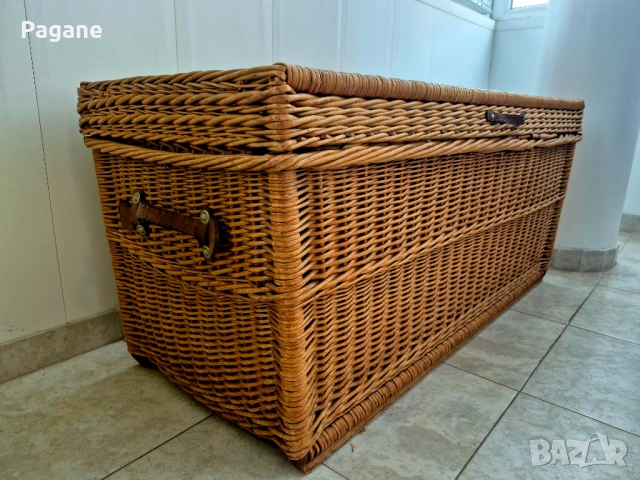 Автентичен голям плетен сандък - ретро стил, снимка 2 - Антикварни и старинни предмети - 53291998