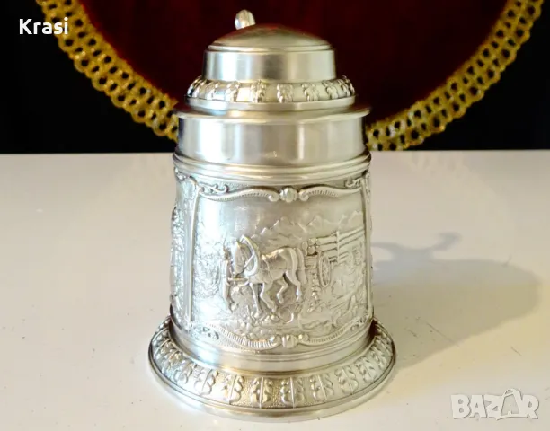 Халба от калай с красиви селски картини, снимка 4 - Антикварни и старинни предмети - 47417485