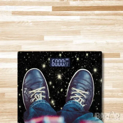 Кантар за тегло дигитален, батерии 2хААА, LCDекран, 180кг, черен, звезди, бял мрамор, снимка 7 - Други стоки за дома - 48523562