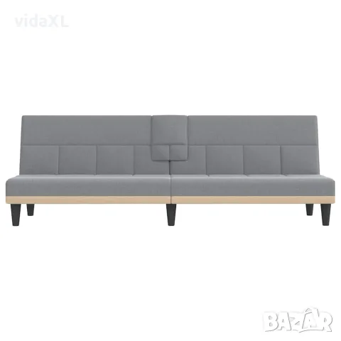 vidaXL Разтегателен диван с поставки за чаши, светлосив, плат, снимка 4 - Дивани и мека мебел - 56147261