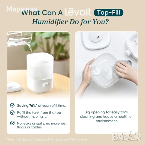 LEVOIT Овлажнител с горно пълнене, до 25 часа, за спалня или детска стая, тих 23 dB, снимка 6 - Други стоки за дома - 53985184